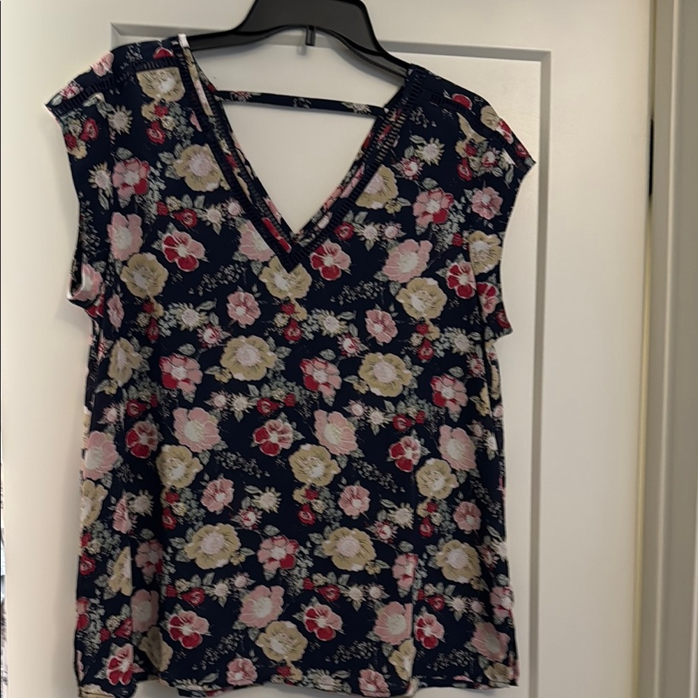 Soprano Blue and Pink Cap Sleeve Blouse